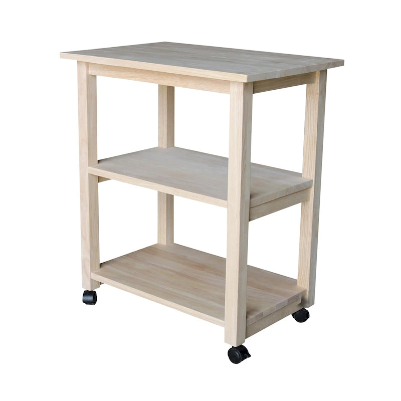 Estelle Solid Wood Microwave Kitchen Cart with 3 Shelves and Casters