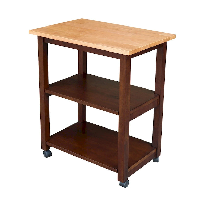 Estelle Solid Wood Microwave Kitchen Cart with 3 Shelves and Casters