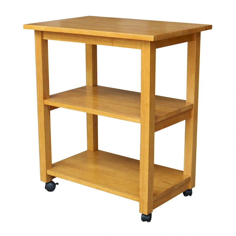 Estelle Solid Wood Microwave Kitchen Cart with 3 Shelves and Casters