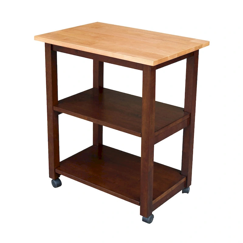 Estelle Solid Wood Microwave Kitchen Cart with 3 Shelves and Casters