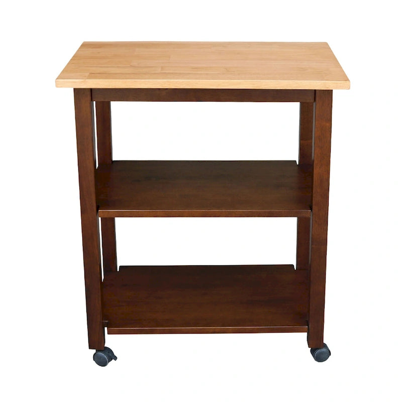 Estelle Solid Wood Microwave Kitchen Cart with 3 Shelves and Casters