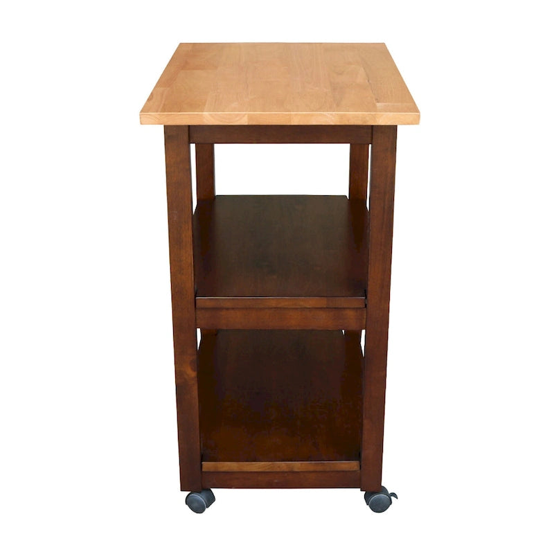 Estelle Solid Wood Microwave Kitchen Cart with 3 Shelves and Casters