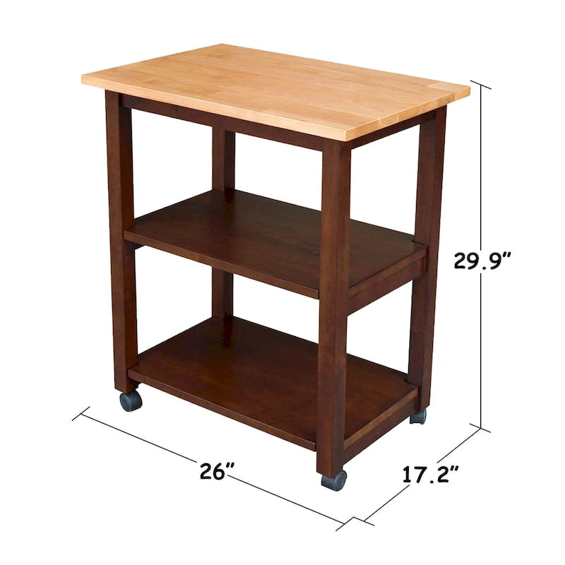 Estelle Solid Wood Microwave Kitchen Cart with 3 Shelves and Casters