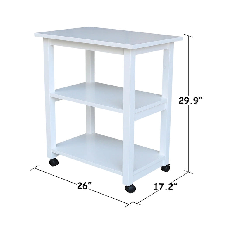Estelle Solid Wood Microwave Kitchen Cart with 3 Shelves and Casters