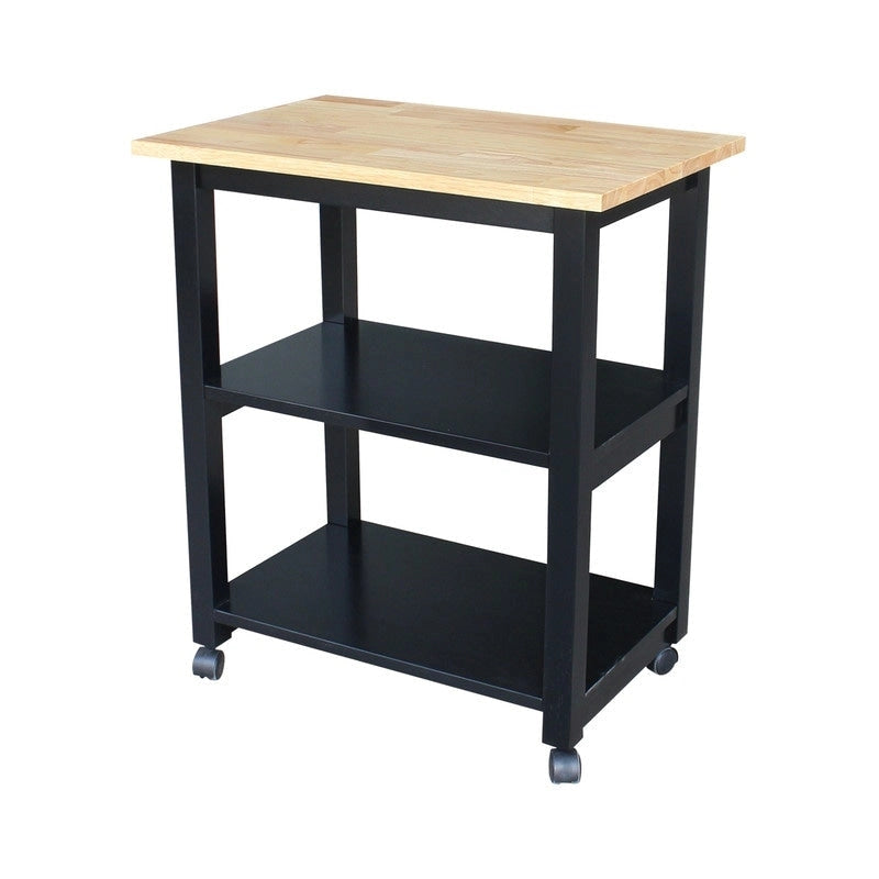 Estelle Solid Wood Microwave Kitchen Cart with 3 Shelves and Casters