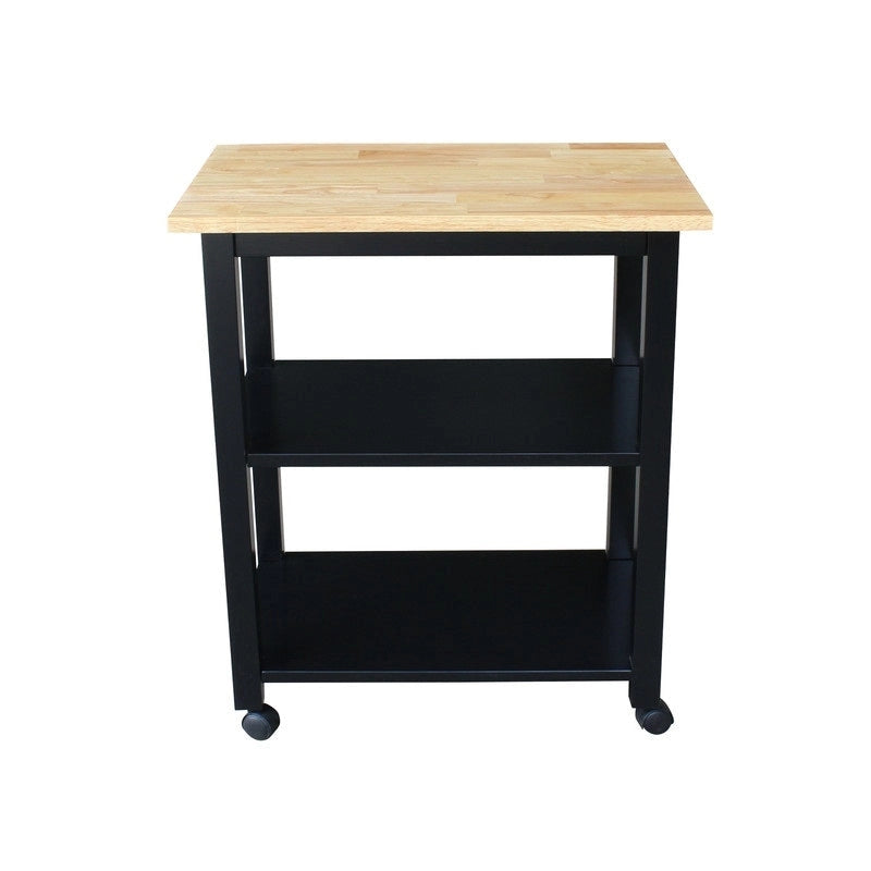 Estelle Solid Wood Microwave Kitchen Cart with 3 Shelves and Casters