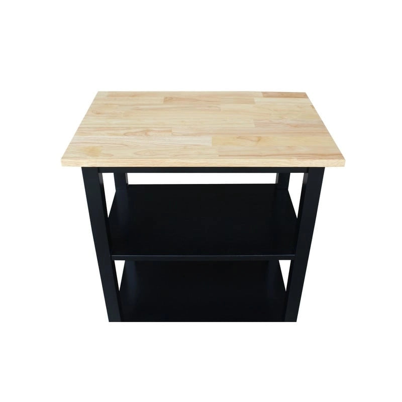 Estelle Solid Wood Microwave Kitchen Cart with 3 Shelves and Casters