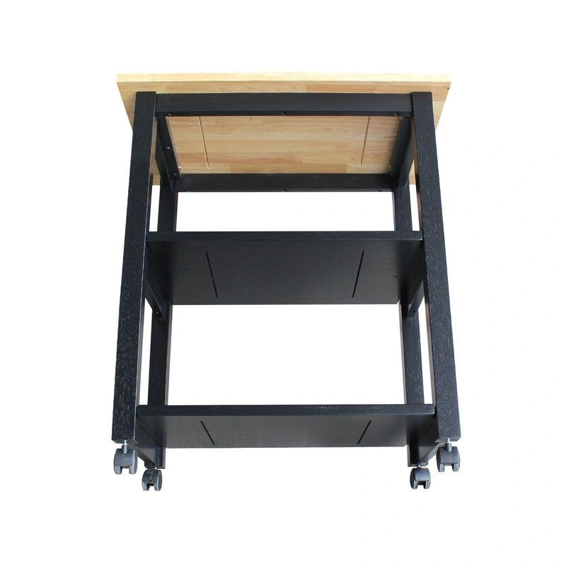 Estelle Solid Wood Microwave Kitchen Cart with 3 Shelves and Casters