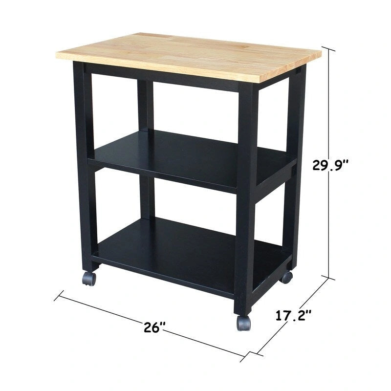 Estelle Solid Wood Microwave Kitchen Cart with 3 Shelves and Casters