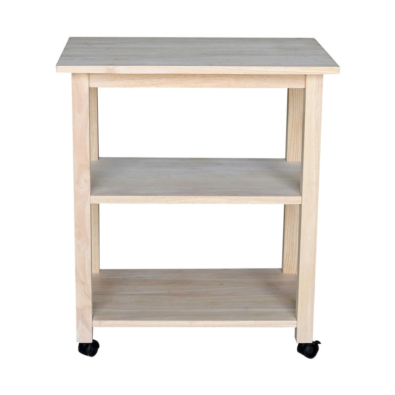 Estelle Solid Wood Microwave Kitchen Cart with 3 Shelves and Casters