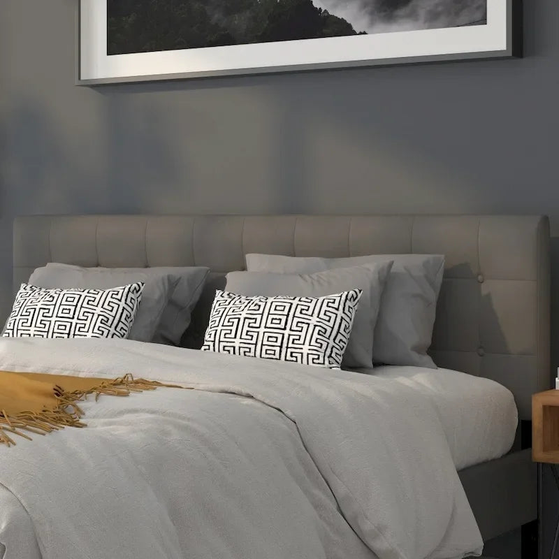 Button-Tufted Upholstered Headboard with Adjustable Bed Rail Slots, Multiple Colors