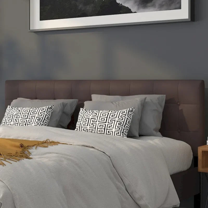 Button-Tufted Upholstered Headboard with Adjustable Bed Rail Slots, Multiple Colors