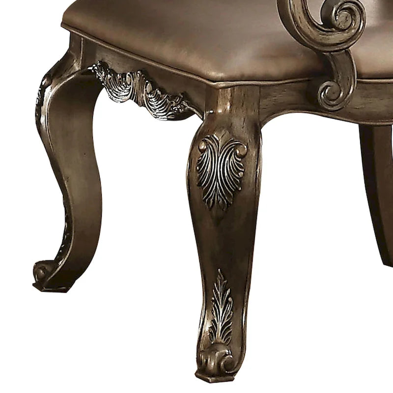 26 Inch Dining Chair, Faux Leather, Set of 2, Champagne Gold