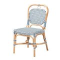 Modern French Blue & White Woven Natural Rattan Bistro Chair
