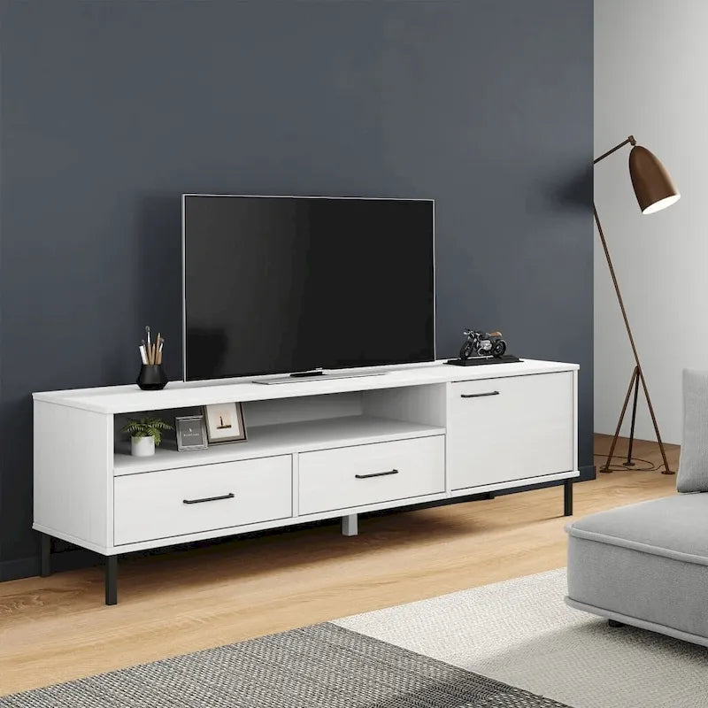 TV Stand TV Console TV Console with Metal Legs Solid Wood Pine OSLO - 62.2 x 15.7 x 18.3