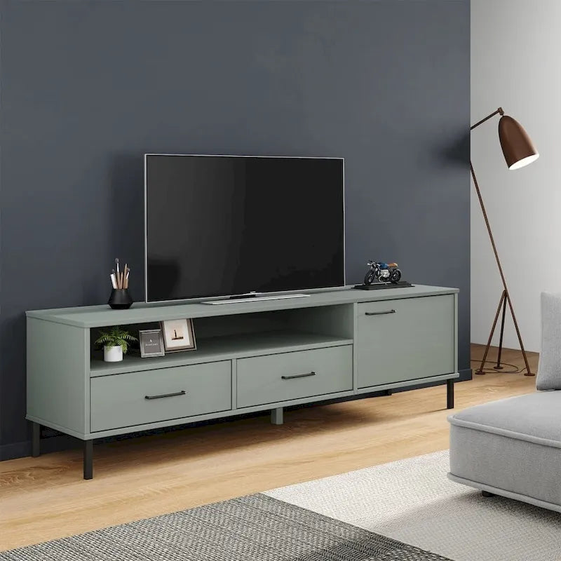 TV Stand TV Console TV Console with Metal Legs Solid Wood Pine OSLO - 62.2 x 15.7 x 18.3