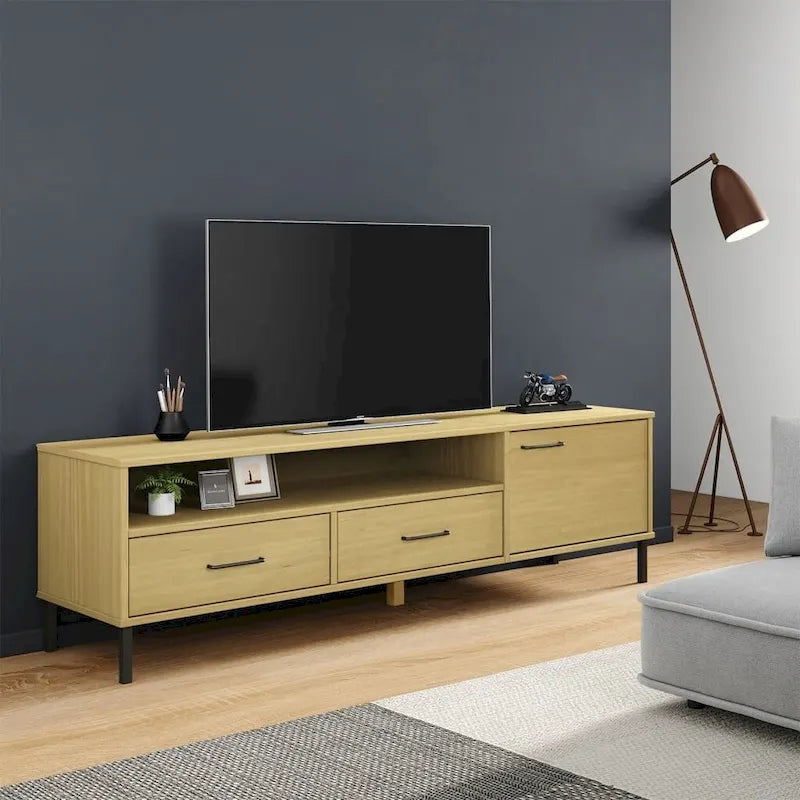 TV Stand TV Console TV Console with Metal Legs Solid Wood Pine OSLO - 62.2 x 15.7 x 18.3