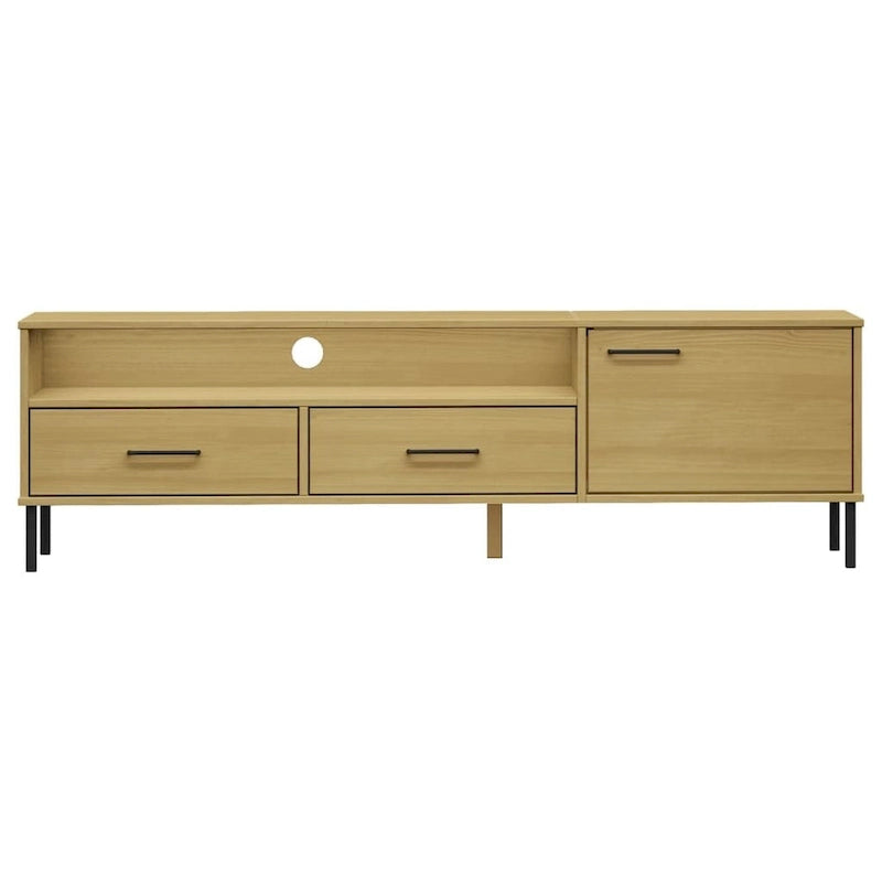 TV Stand TV Console TV Console with Metal Legs Solid Wood Pine OSLO - 62.2 x 15.7 x 18.3