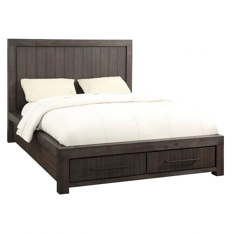 Adan King Size Storage Bed, Panel Design, 2 Drawers, Brushed Gray Brown