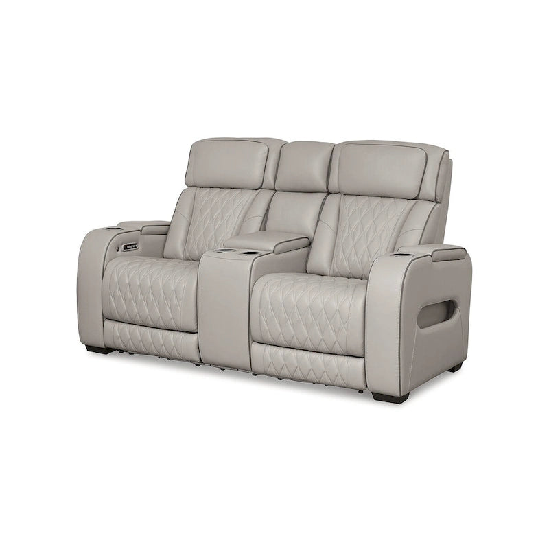 Gray Power Reclining Loveseat with Console, Air Massage & Heated Seats - 75"W x 40"D x 44"H