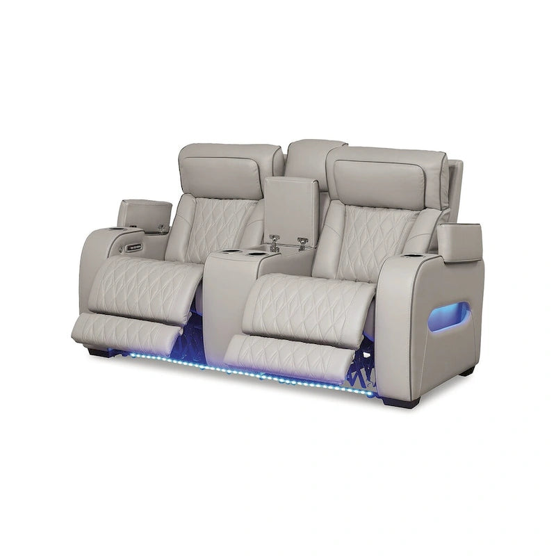 Gray Power Reclining Loveseat with Console, Air Massage & Heated Seats - 75"W x 40"D x 44"H