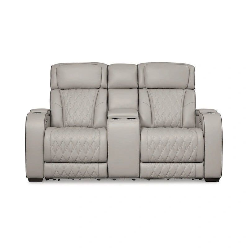 Gray Power Reclining Loveseat with Console, Air Massage & Heated Seats - 75"W x 40"D x 44"H