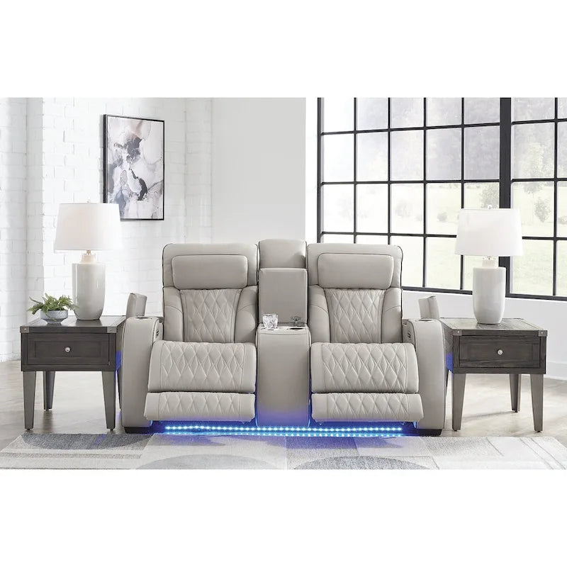 Gray Power Reclining Loveseat with Console, Air Massage & Heated Seats - 75"W x 40"D x 44"H