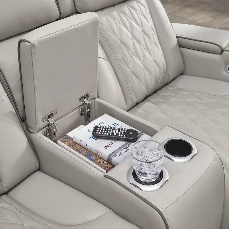Gray Power Reclining Loveseat with Console, Air Massage & Heated Seats - 75"W x 40"D x 44"H