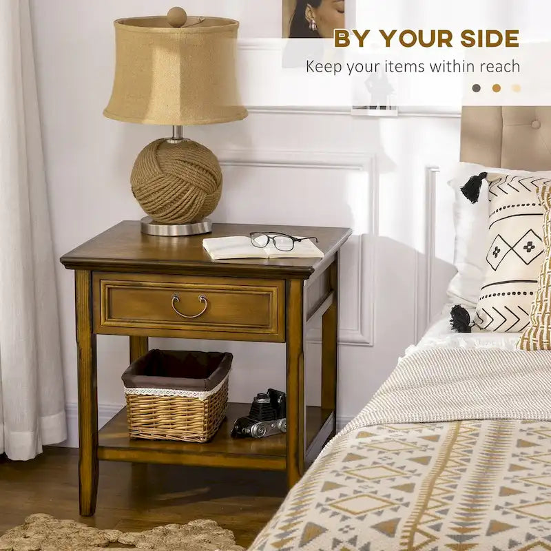 Side Table With Storage, Vintage End Table With Drawer And Open Shelf