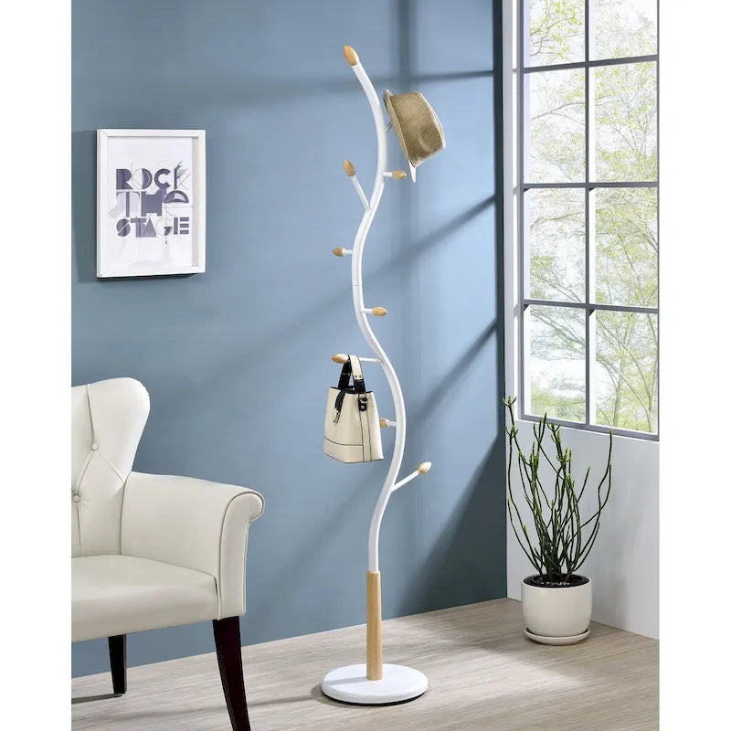 Modern Metal Black and Walnut Standing Coat Rack for Home Entryway Organization & Storage