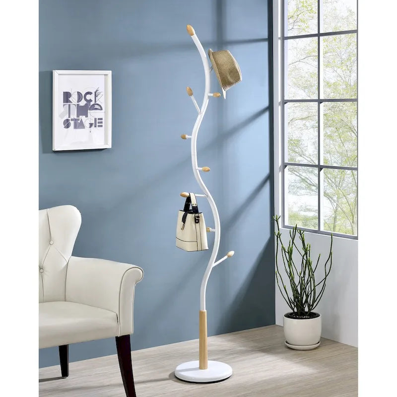 Modern Metal Black and Walnut Standing Coat Rack for Home Entryway Organization & Storage