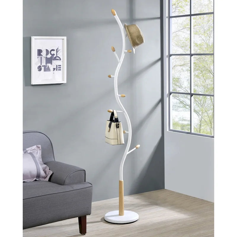 Modern Metal Black and Walnut Standing Coat Rack for Home Entryway Organization & Storage
