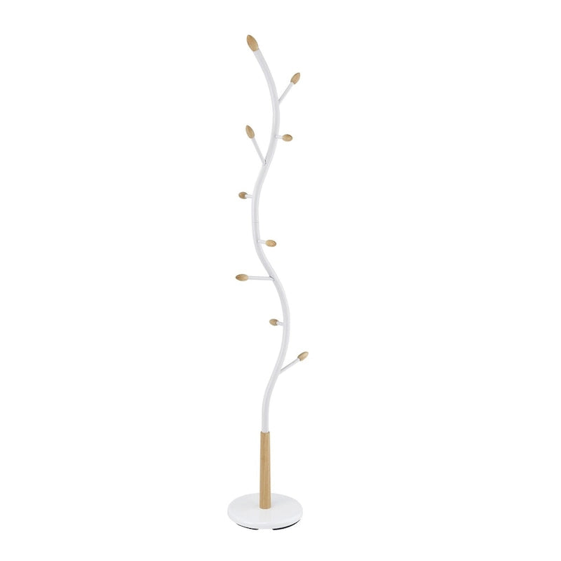 Modern Metal Black and Walnut Standing Coat Rack for Home Entryway Organization & Storage