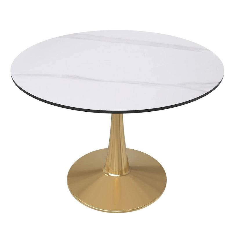 Bristol 40" Round Sintered Stone Dining Table with Gold Steel Pedestal Base