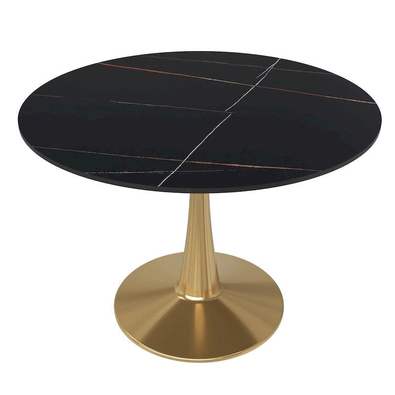 Bristol 40" Round Sintered Stone Dining Table with Gold Steel Pedestal Base