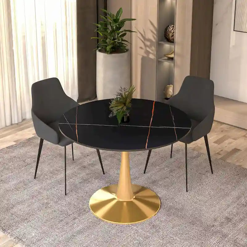 Bristol 40" Round Sintered Stone Dining Table with Gold Steel Pedestal Base