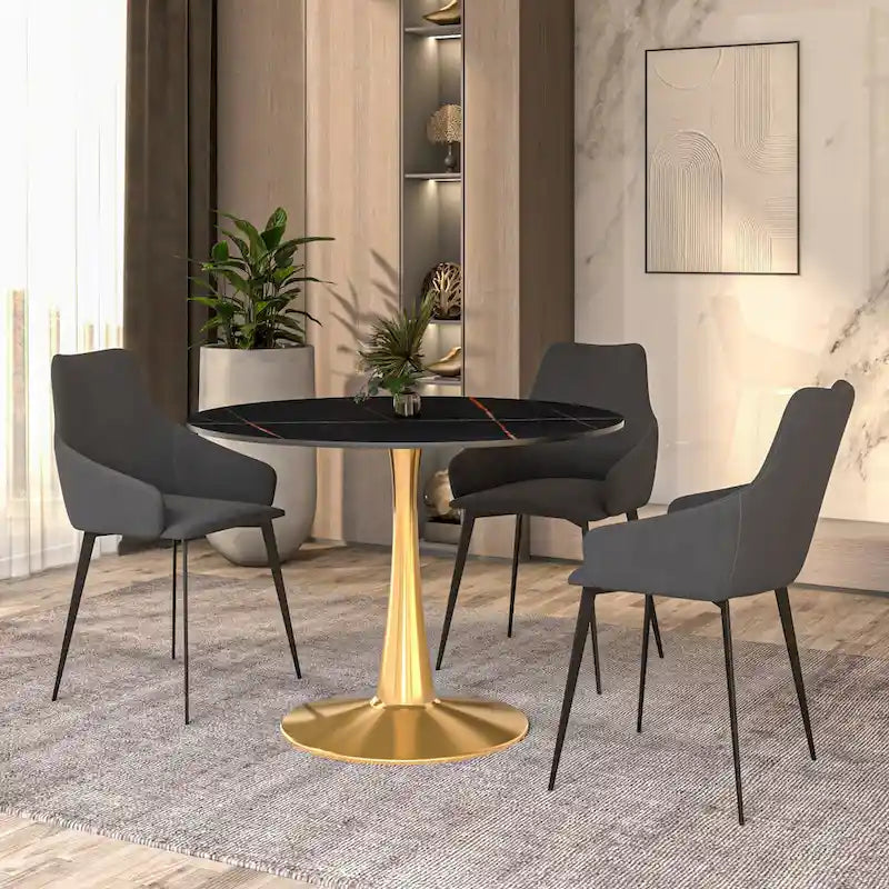 Bristol 40" Round Sintered Stone Dining Table with Gold Steel Pedestal Base