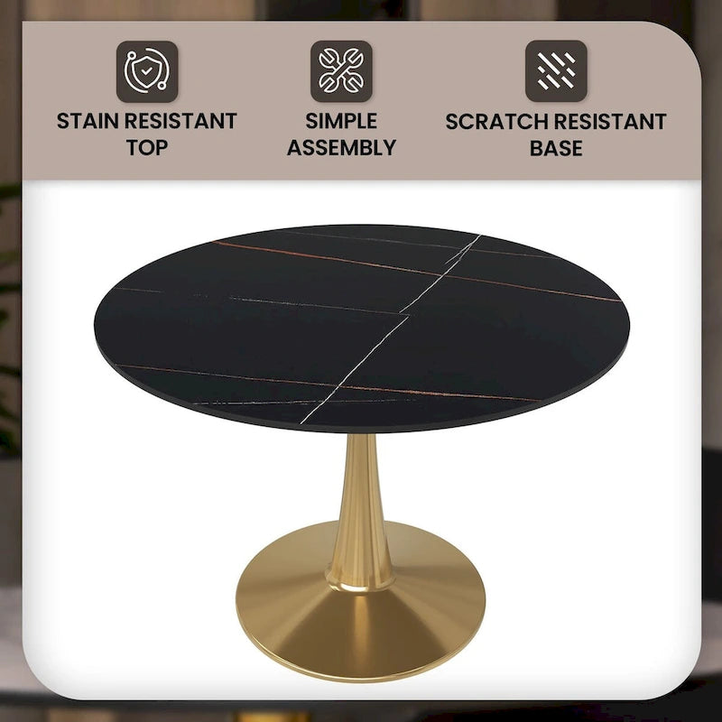 Bristol 40" Round Sintered Stone Dining Table with Gold Steel Pedestal Base