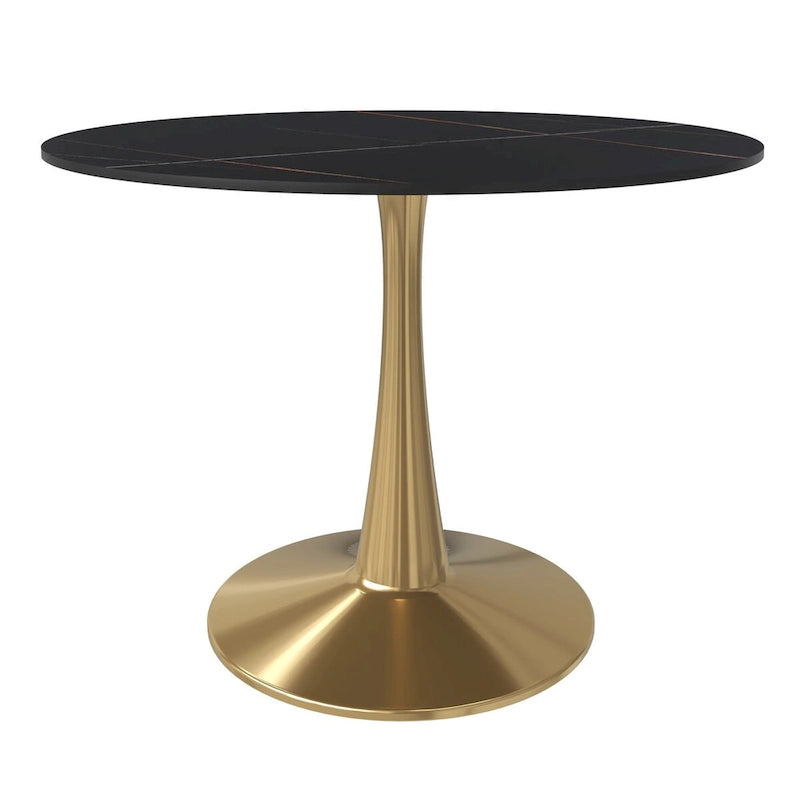 Bristol 40" Round Sintered Stone Dining Table with Gold Steel Pedestal Base