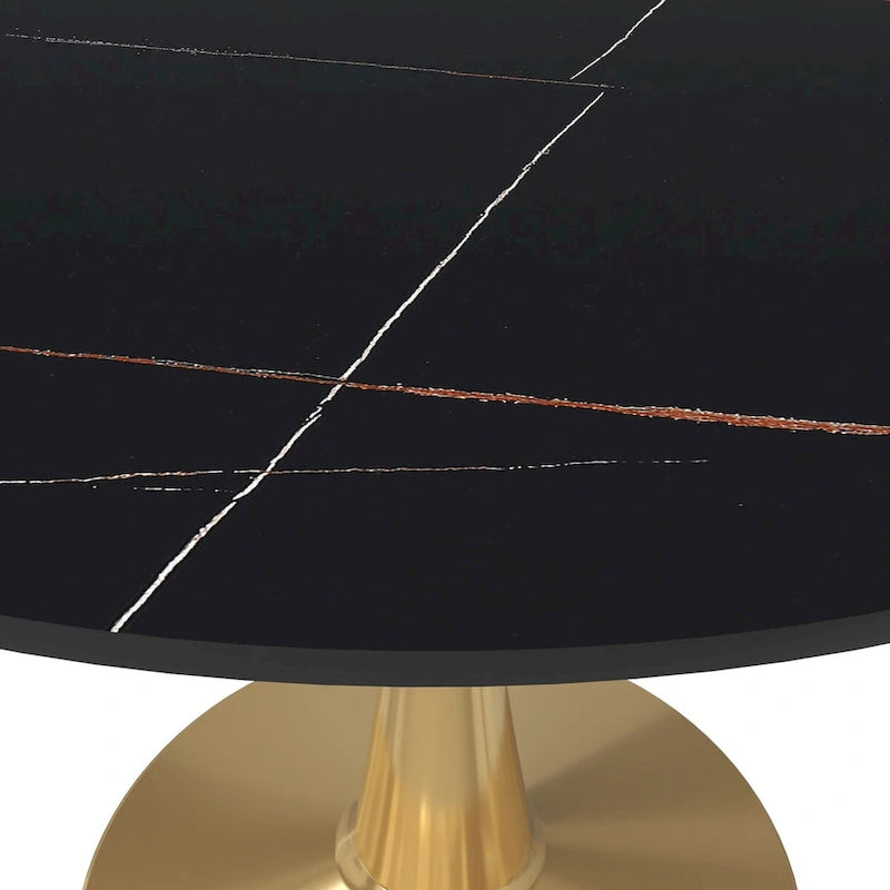 Bristol 40" Round Sintered Stone Dining Table with Gold Steel Pedestal Base