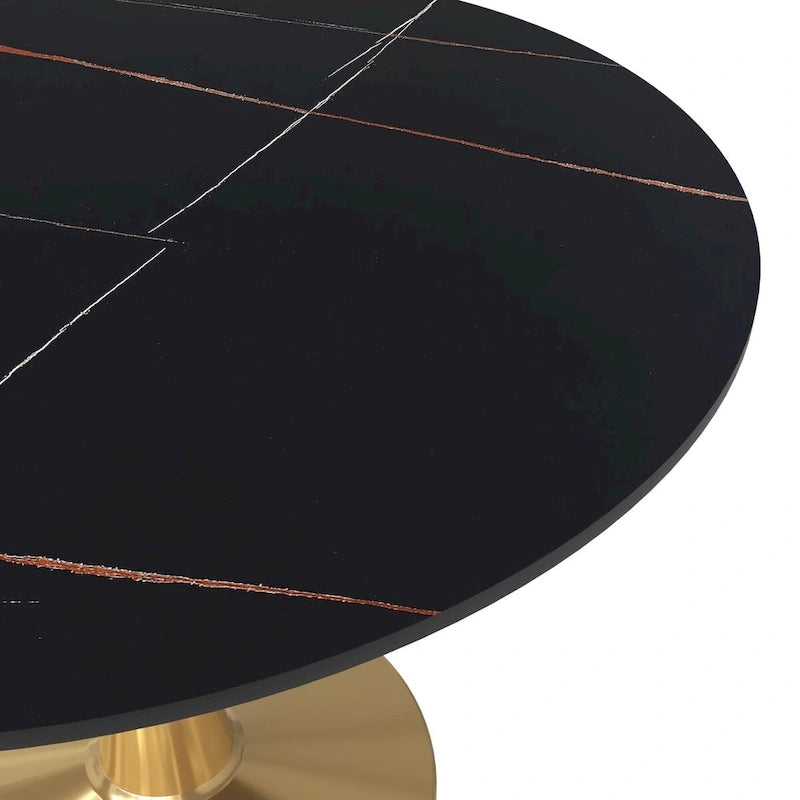 Bristol 40" Round Sintered Stone Dining Table with Gold Steel Pedestal Base