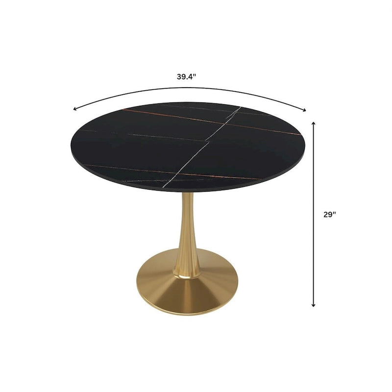 Bristol 40" Round Sintered Stone Dining Table with Gold Steel Pedestal Base