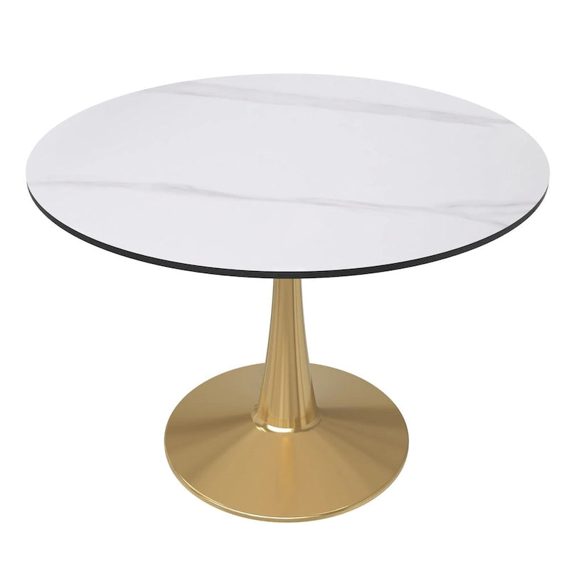 Bristol 40" Round Sintered Stone Dining Table with Gold Steel Pedestal Base