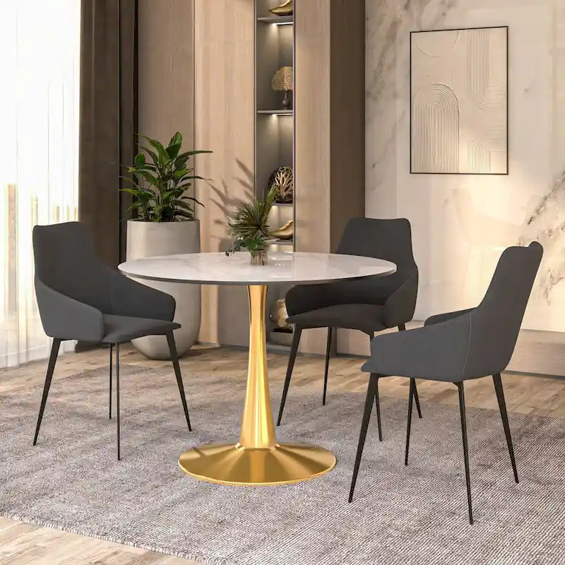 Bristol 40" Round Sintered Stone Dining Table with Gold Steel Pedestal Base