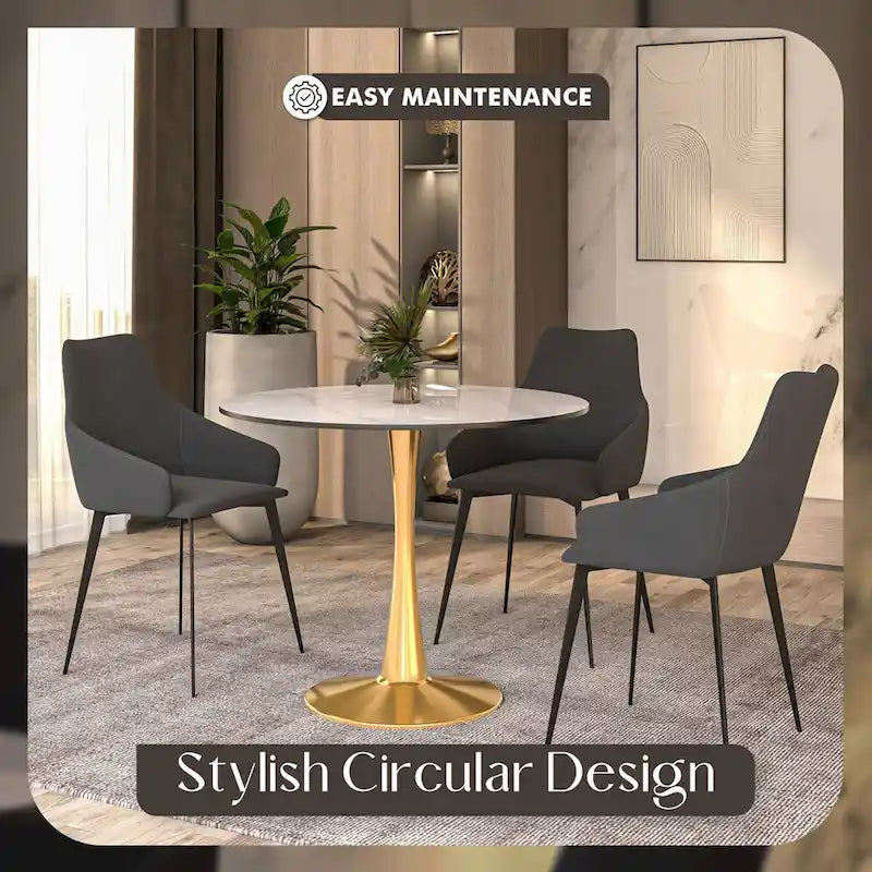 Bristol 40" Round Sintered Stone Dining Table with Gold Steel Pedestal Base