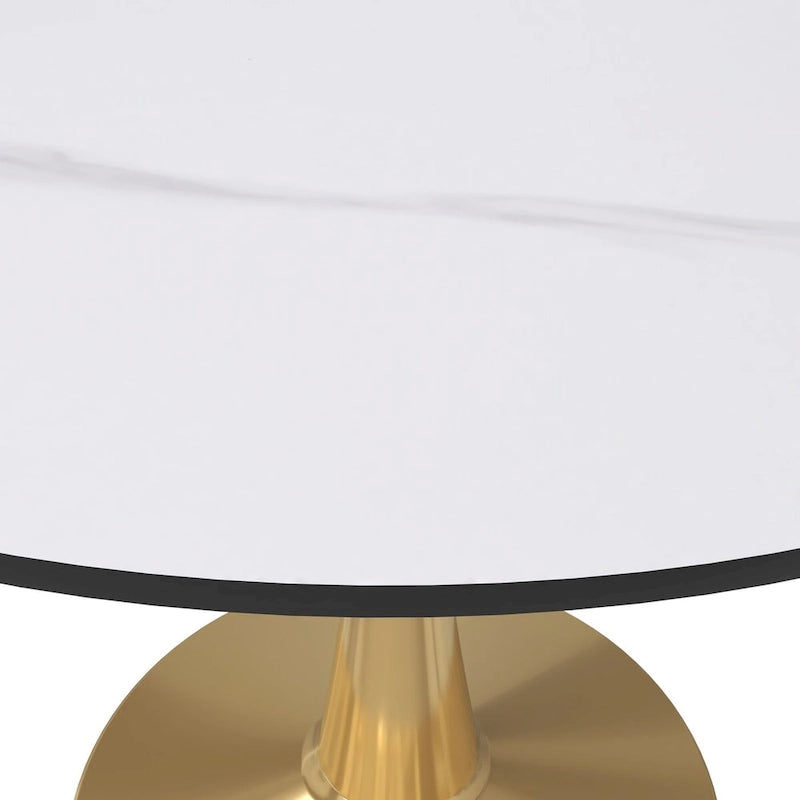 Bristol 40" Round Sintered Stone Dining Table with Gold Steel Pedestal Base