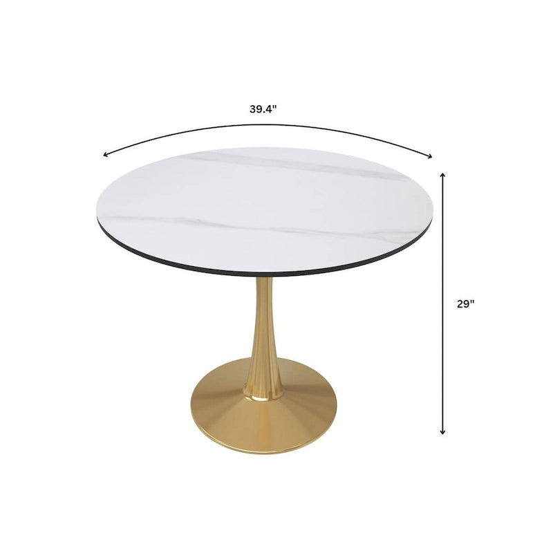 Bristol 40" Round Sintered Stone Dining Table with Gold Steel Pedestal Base