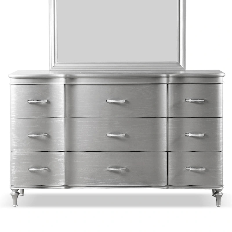 Seabliss Solid Wood 9-Drawer Double Dresser with Crystal Acrylic Handles