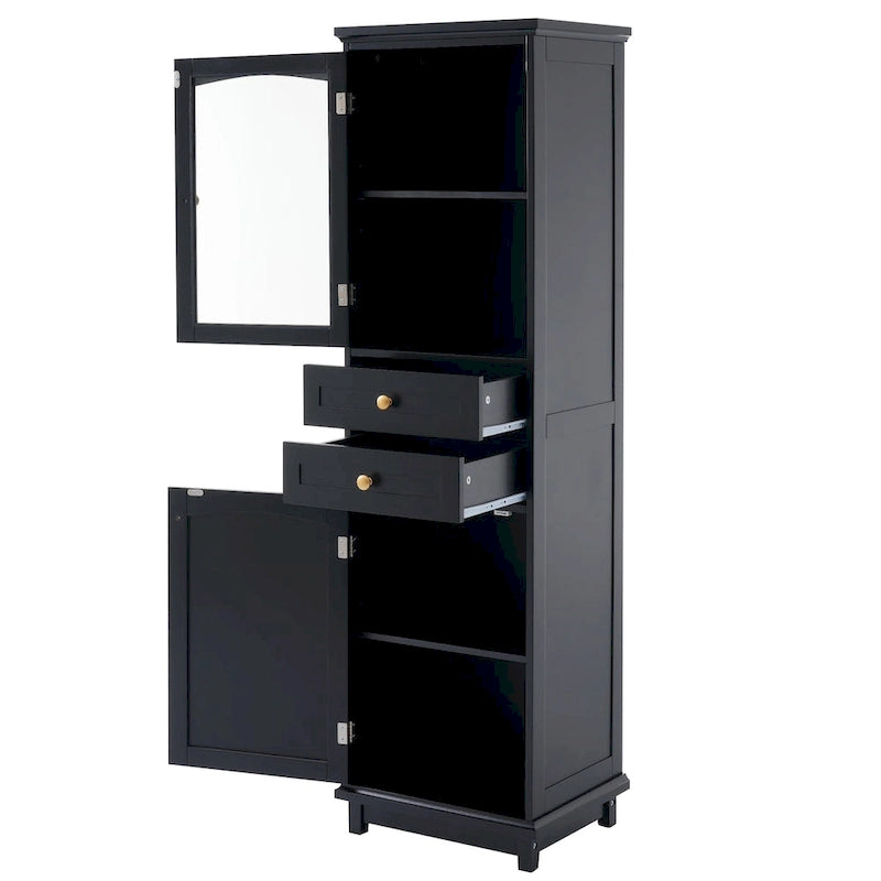 Tall Bathroom Storage Cabinet with Glass Doors