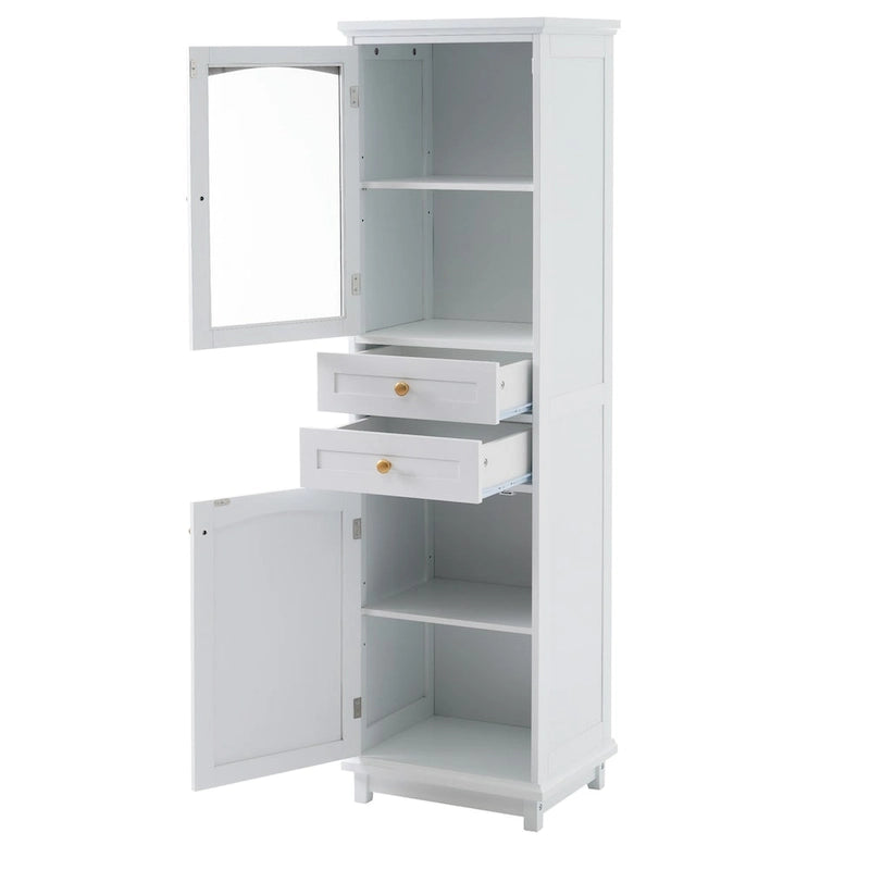 Tall Bathroom Storage Cabinet with Glass Doors